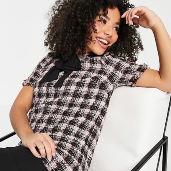 Pink & Black Tweed Short Sleeve Top - Picture 2 of 7